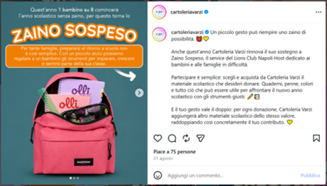 Zaino Sospeso – Lions Club napoli Host e Cartoleria Varzi